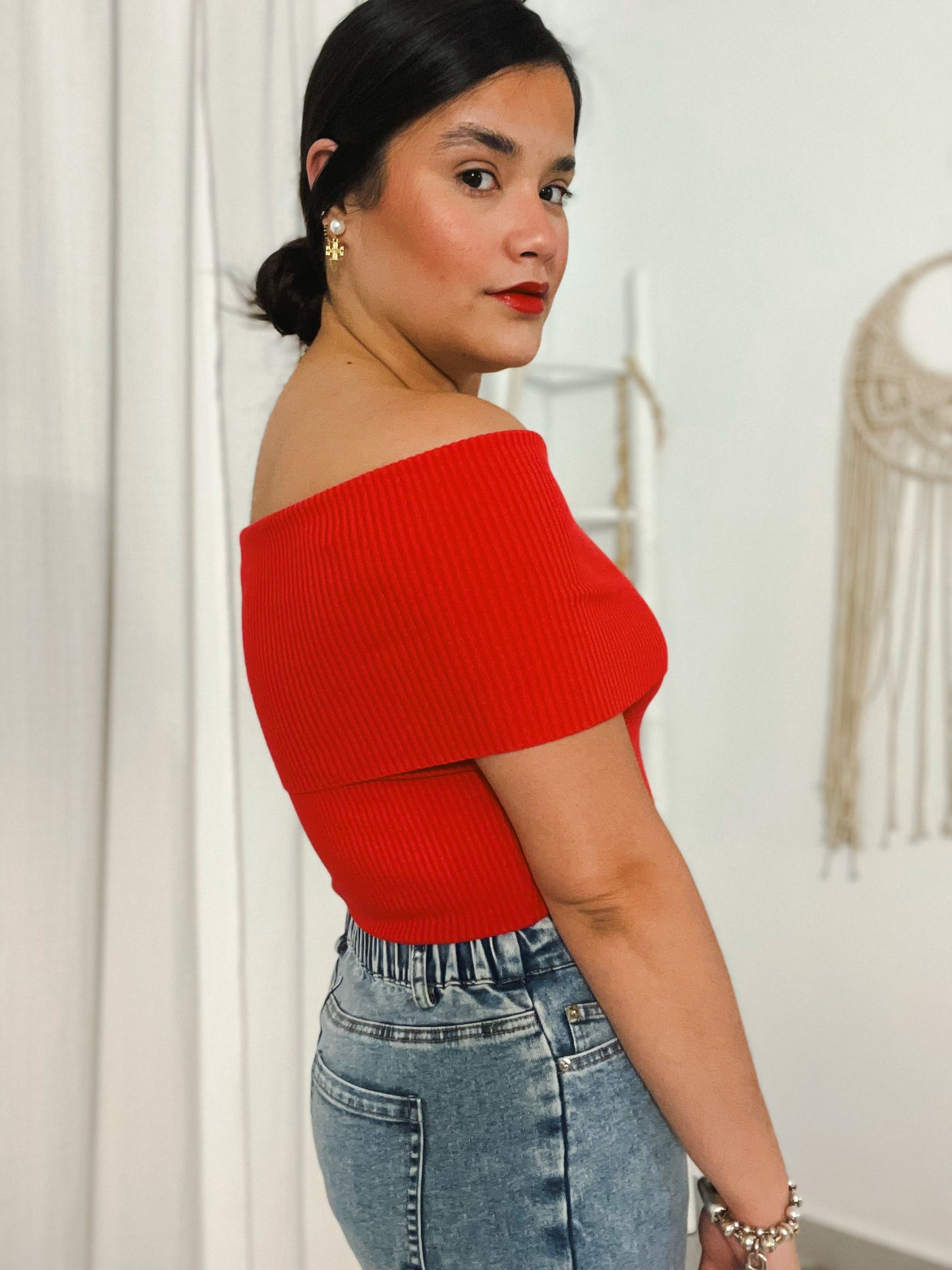 “Bold Off Shoulder Top”