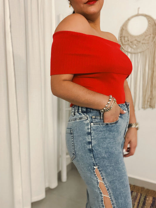 “Bold Off Shoulder Top”