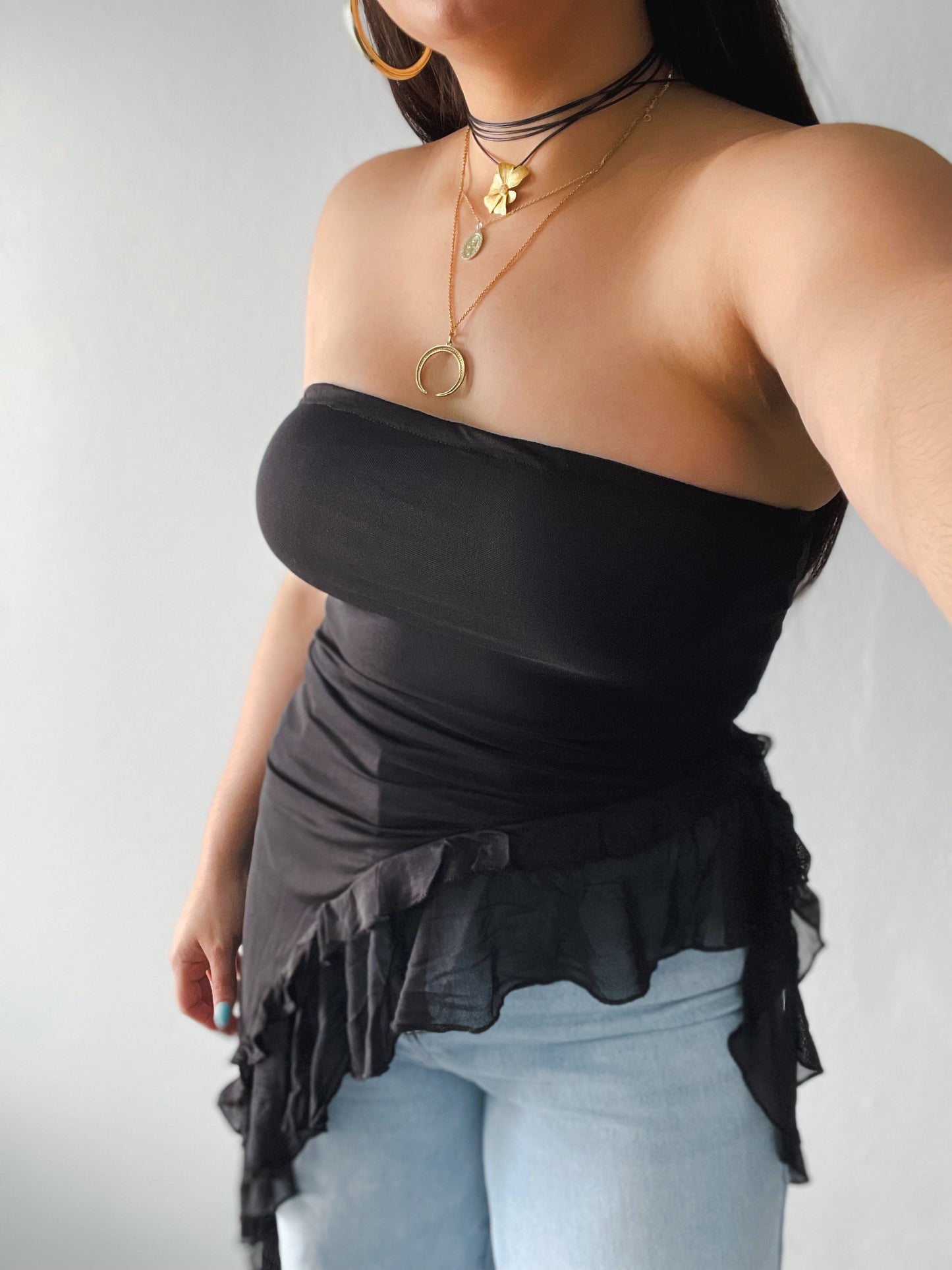 “Asymmetrical Ruffles Top”